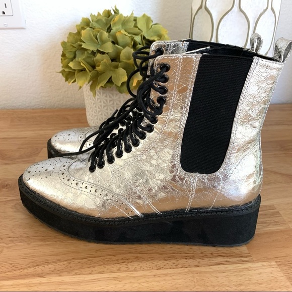 Shelly’s London Silver Lily Lace Up Chelsea Platform Wedge Boots Size 6.5 - Picture 13 of 13